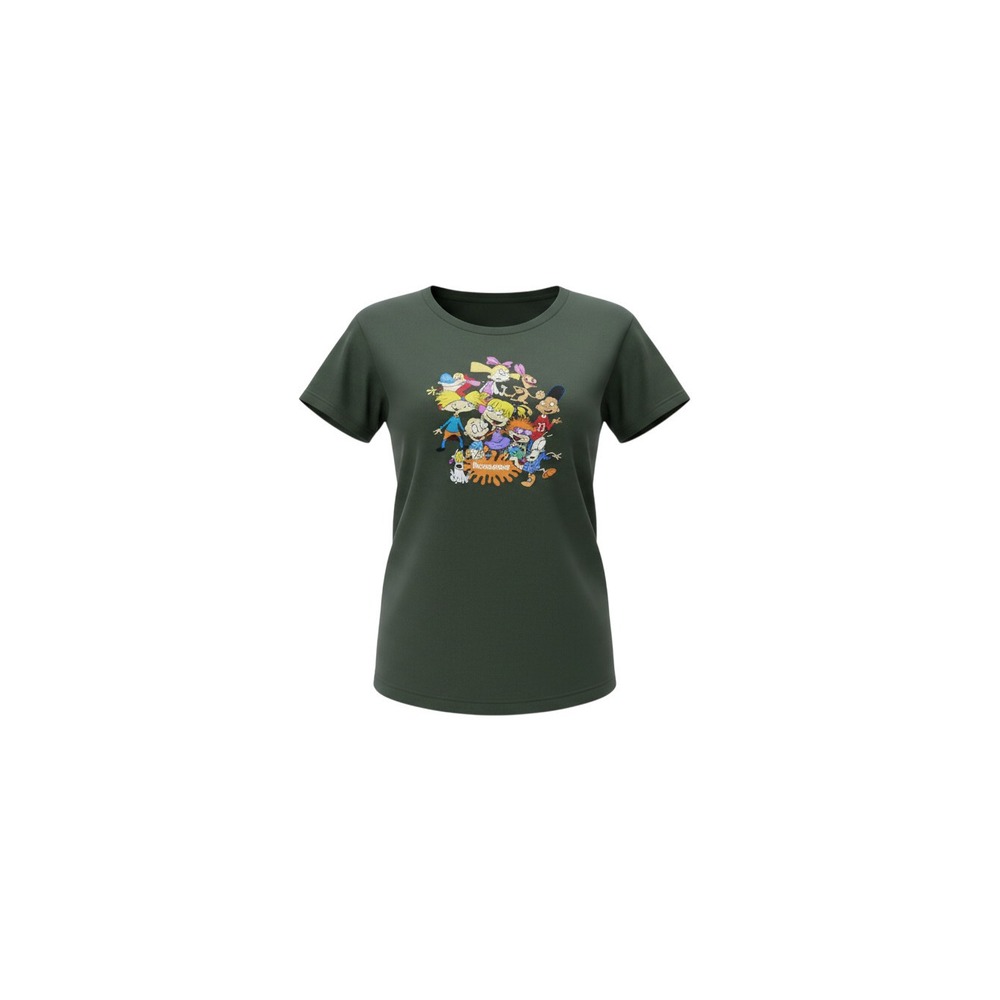 Nickelodeon Graphic T-Shirt Womens Medium Olive Green Distressed Cut Out Back